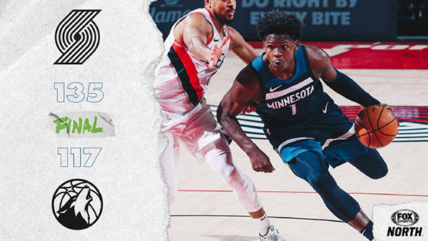  爱德华兹爆发森林狼大胜开拓者稳固附加赛席位